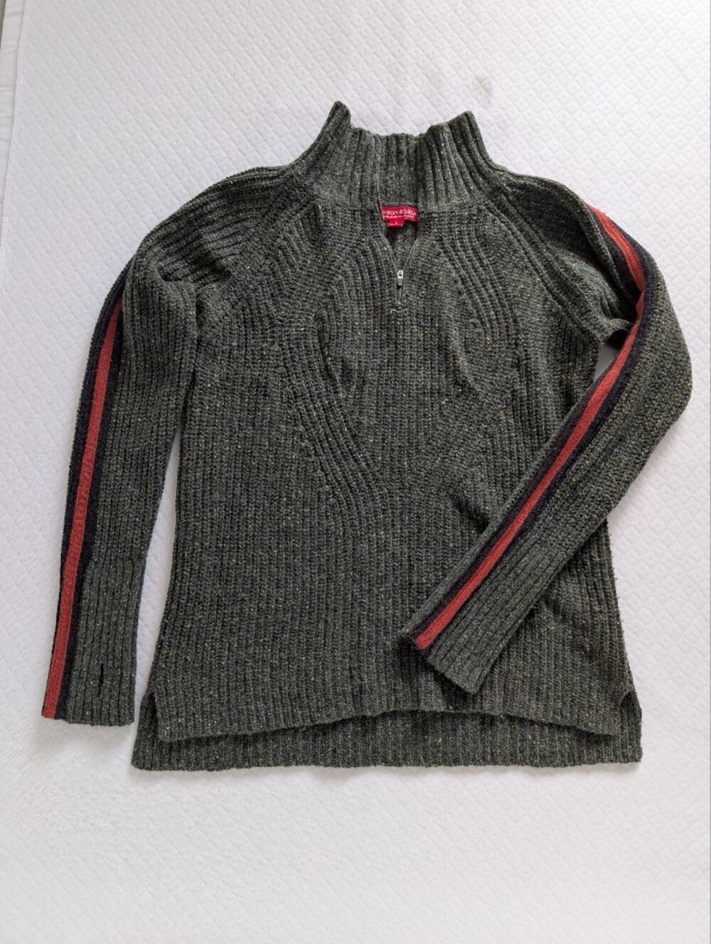 Krimson Klover Snowcat Olive Green Zip Pullover Chunky Alpaca Merino, size L